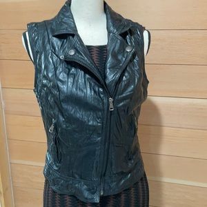 Ci Sono Black Crinkled Vegan Leather Vest Size L